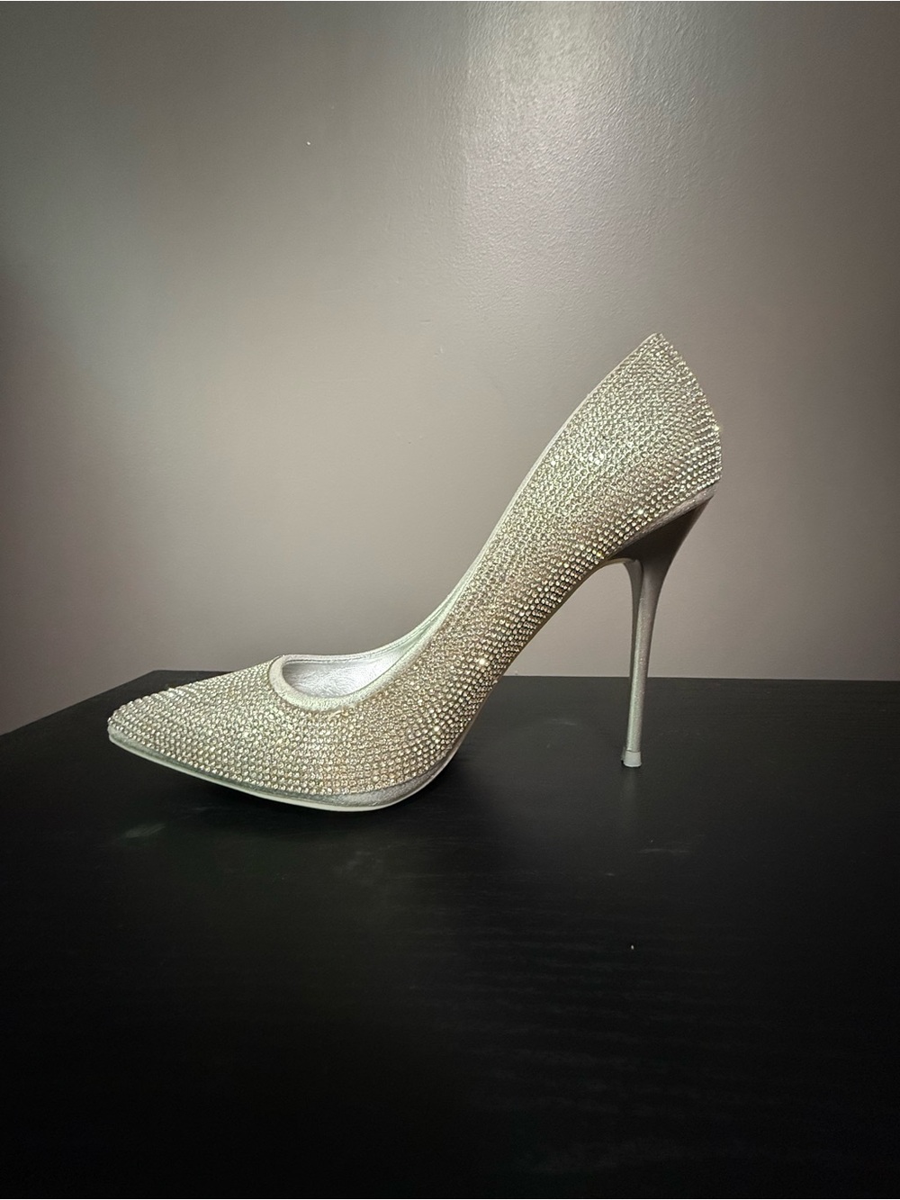 Embellished Silver Pointed-Toe Stiletto Pump